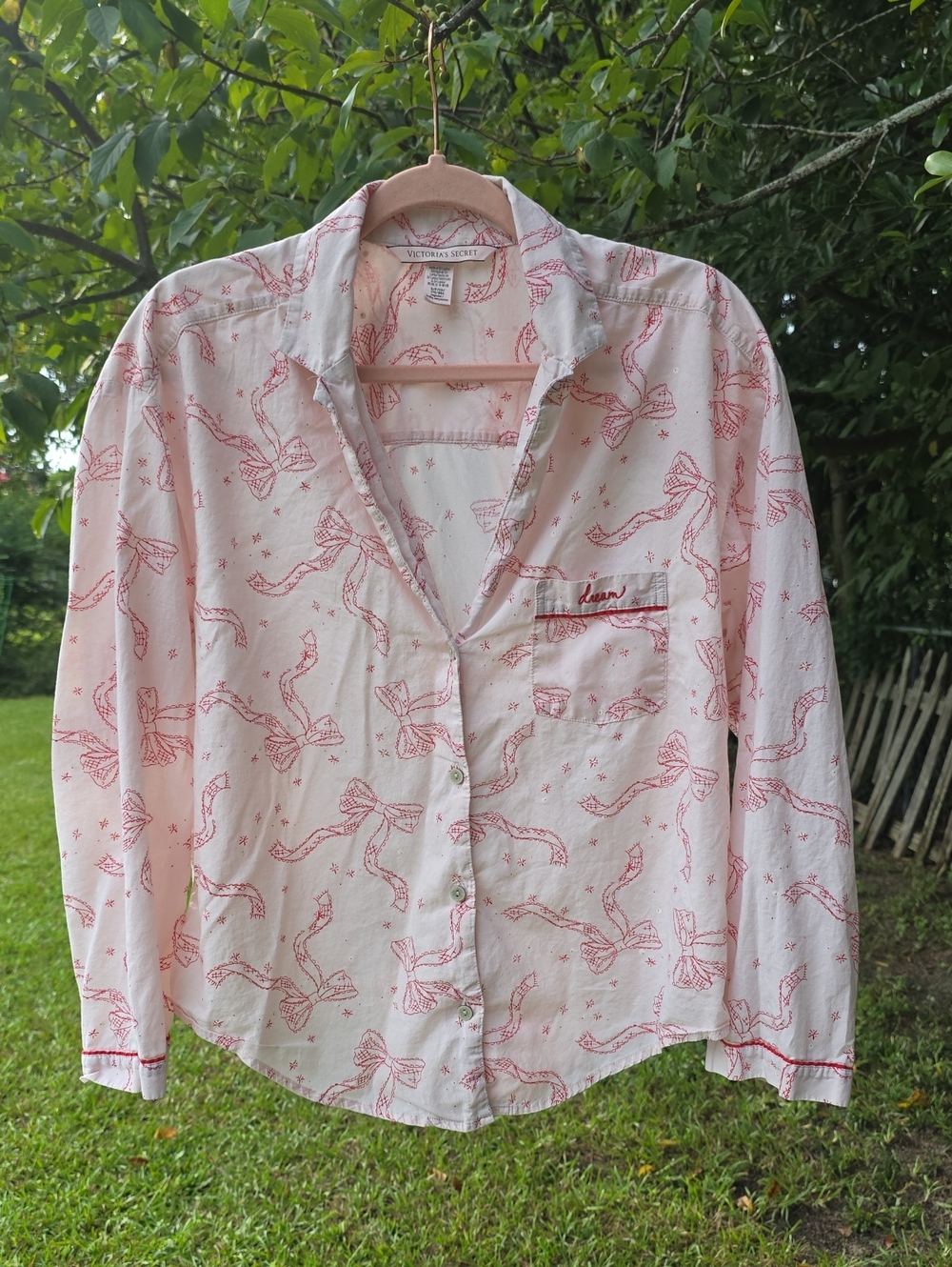 Victoria's Secret Pink and Red Bow-Print Button-Down Shirt